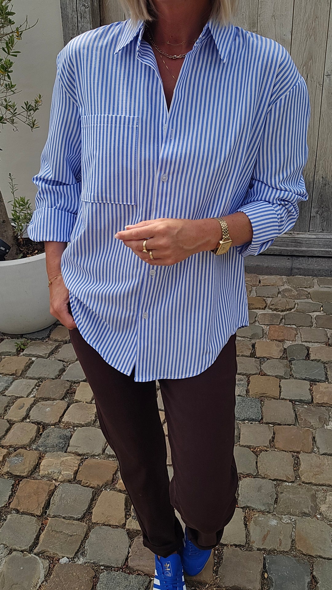 LOUIZE striped cotton shirt blue