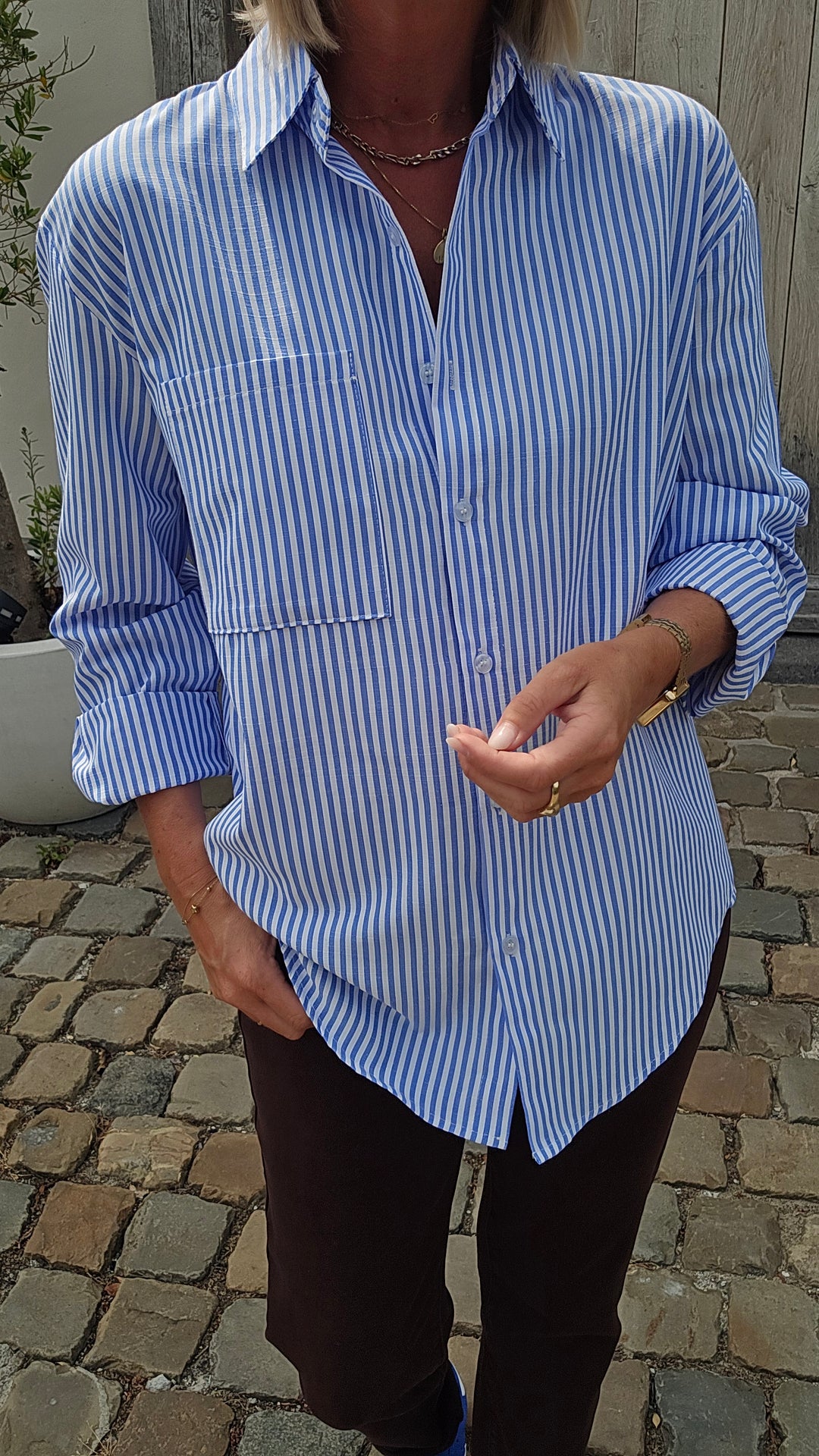 LOUIZE striped cotton shirt blue