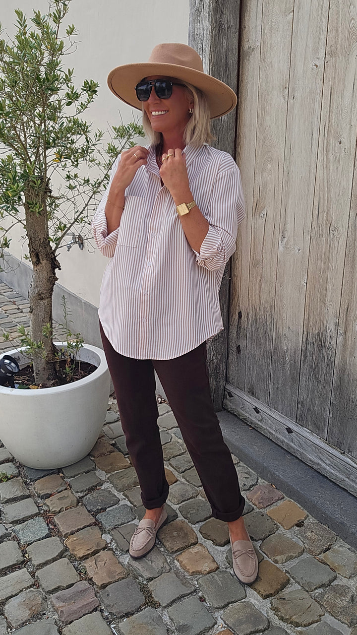LOUIZE striped cotton shirt beige