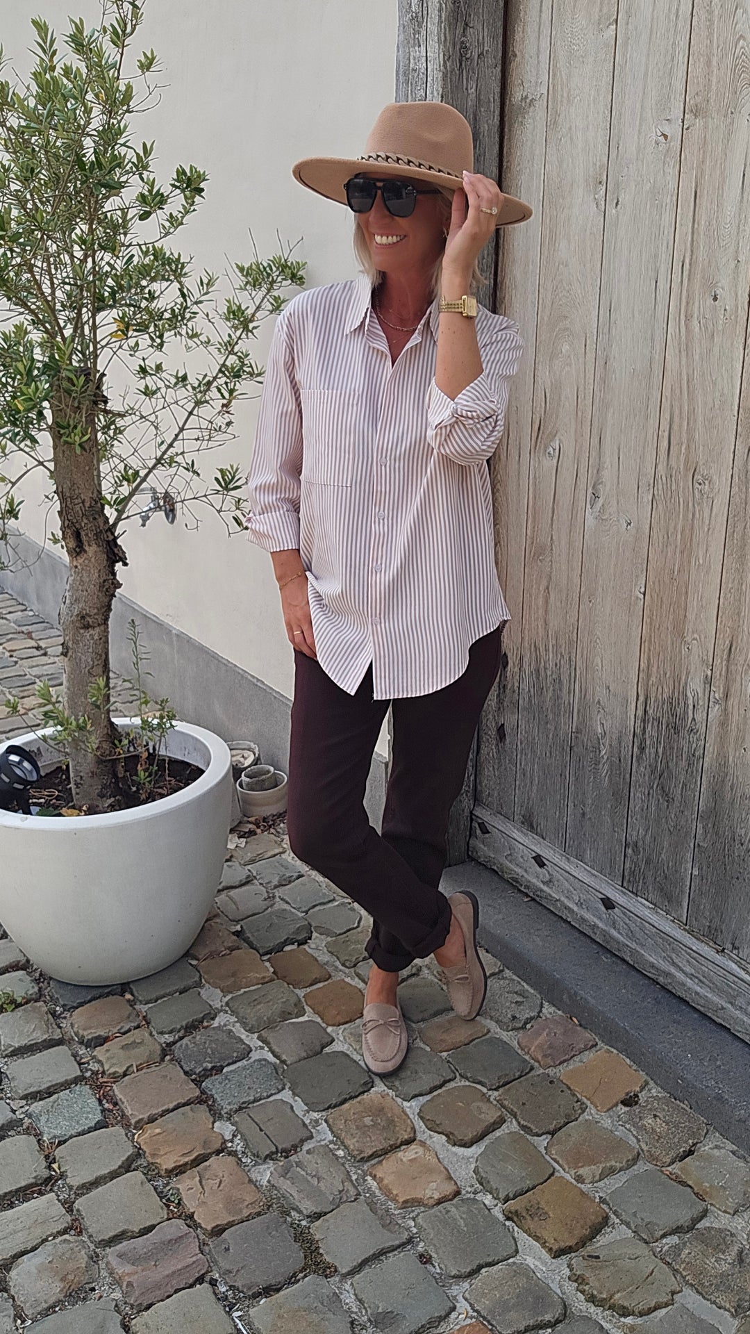 LOUIZE striped cotton shirt beige