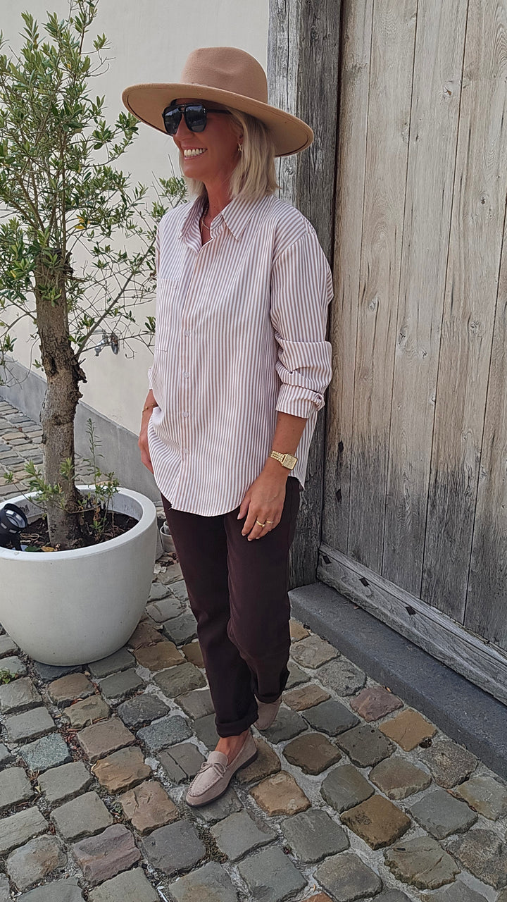 LOUIZE striped cotton shirt beige