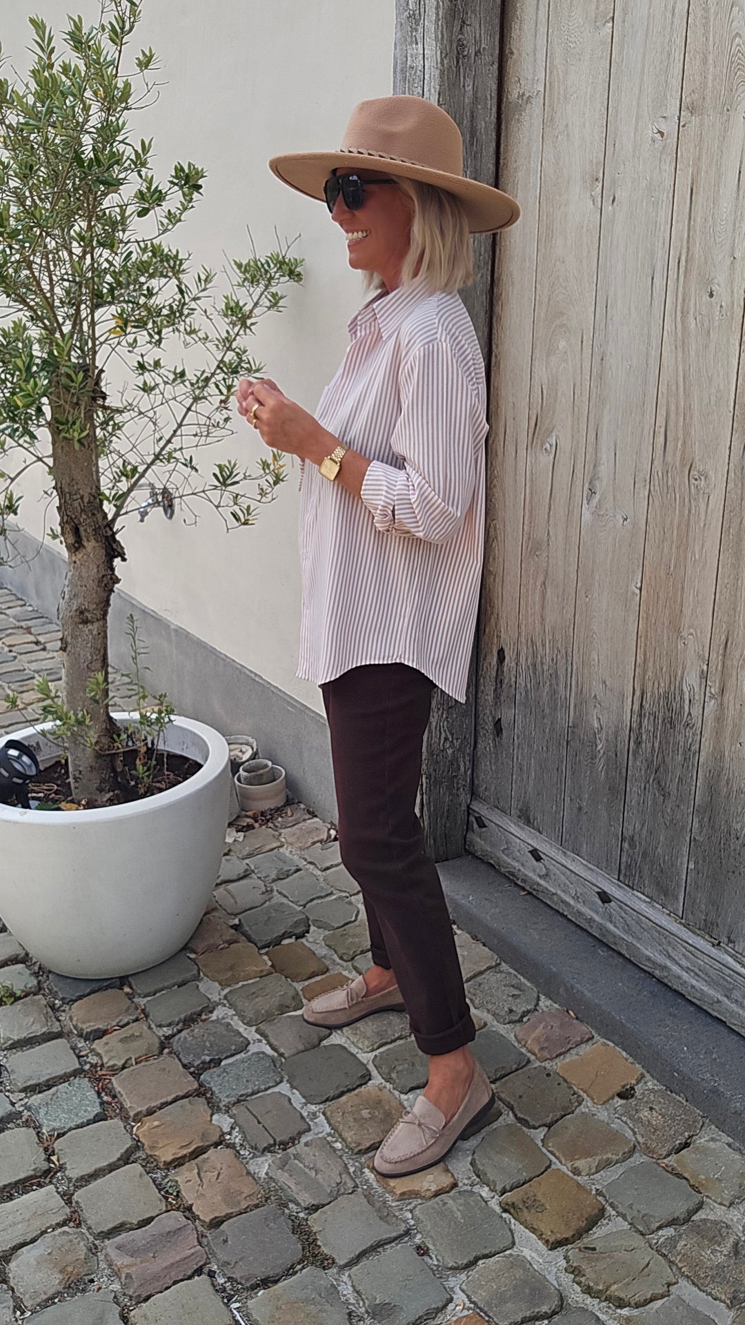 LOUIZE striped cotton shirt beige
