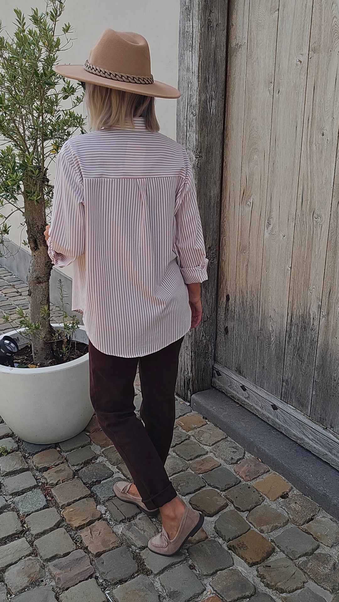 LOUIZE striped cotton shirt beige