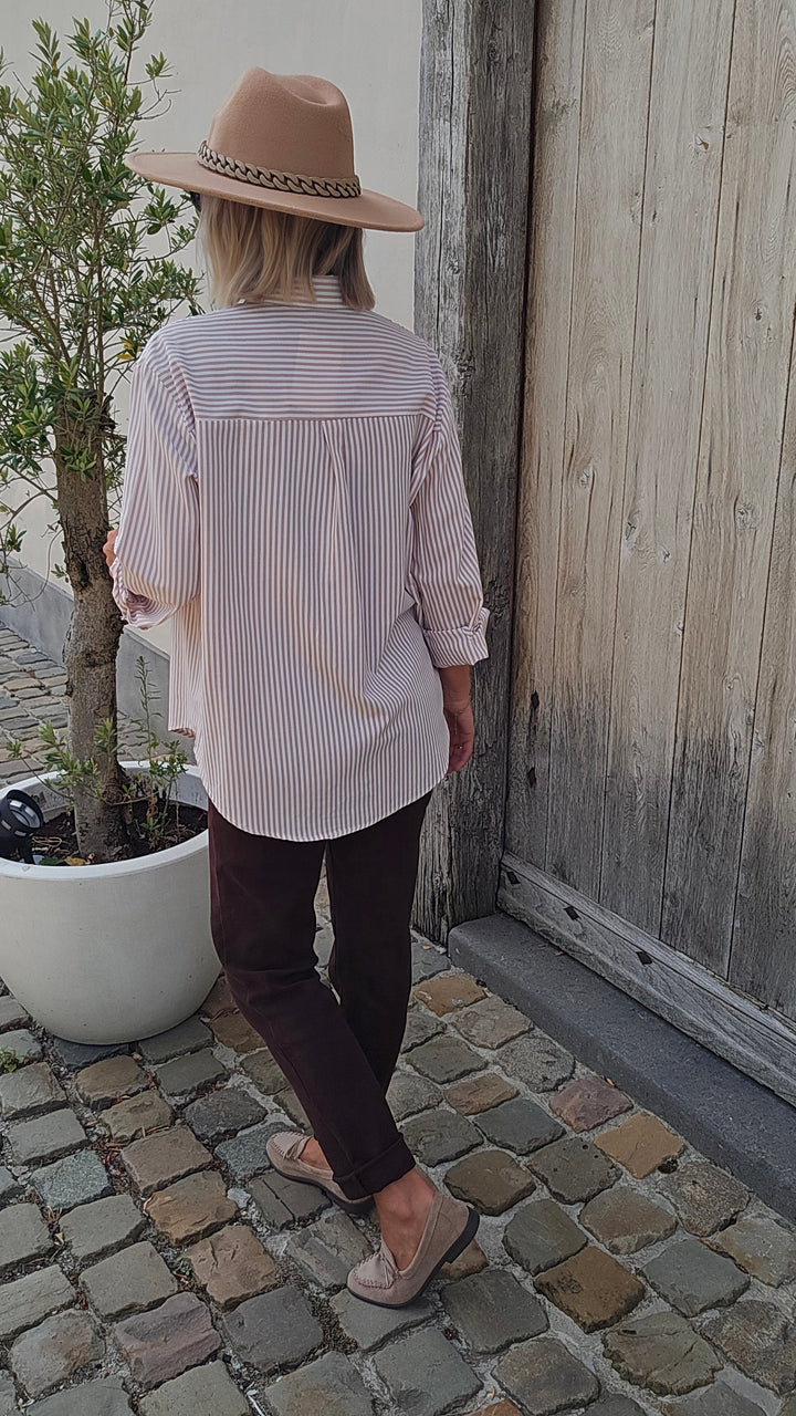 LOUIZE striped cotton shirt beige