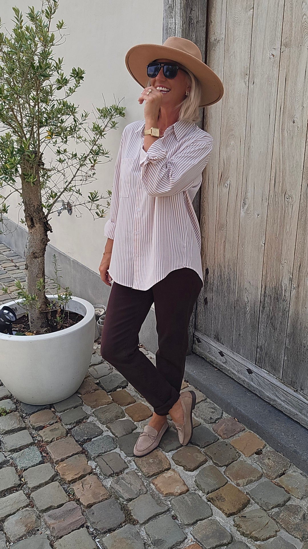 LOUIZE striped cotton shirt beige