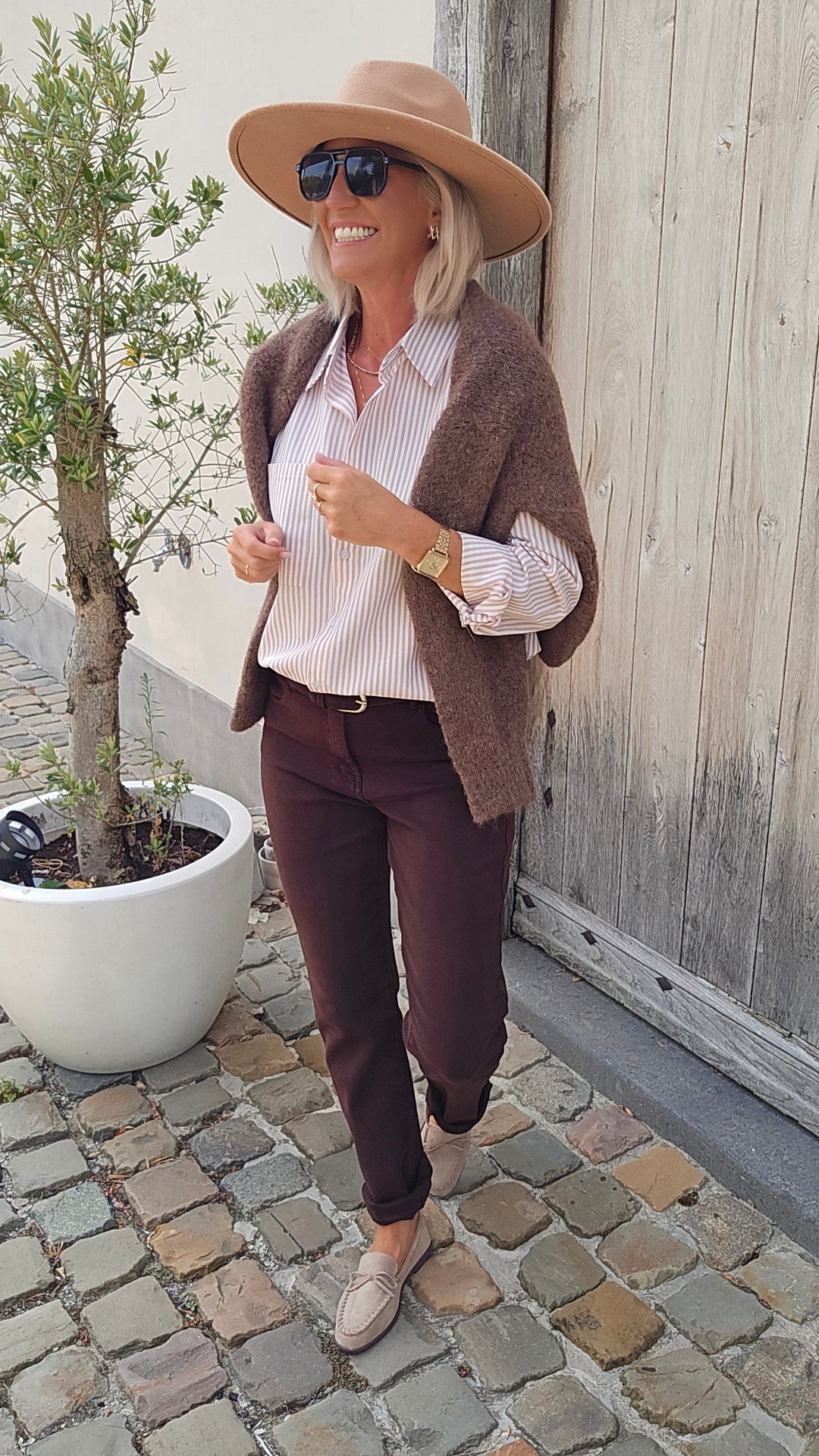 LOUIZE striped cotton shirt beige
