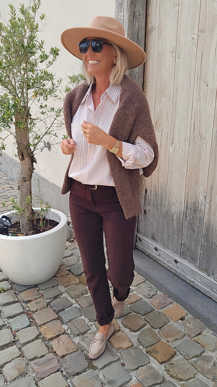 LOUIZE striped cotton shirt beige