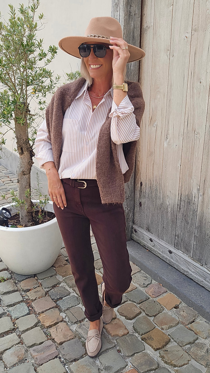 LOUIZE striped cotton shirt beige