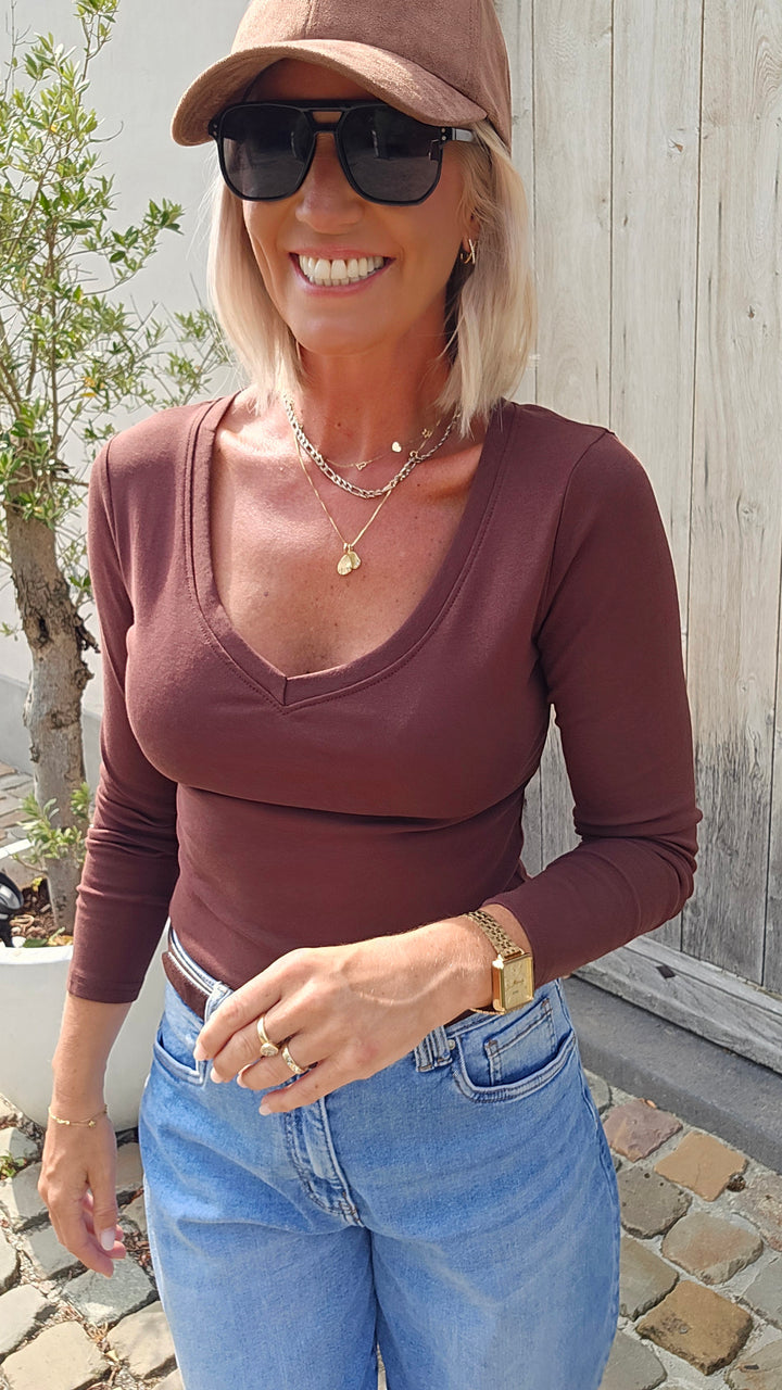 ÉLISE v-neck longsleeve chocolat