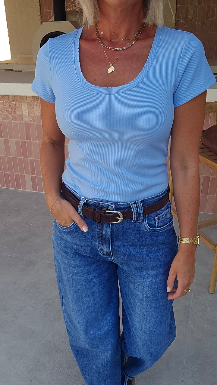 CLARA rib tee soft blue