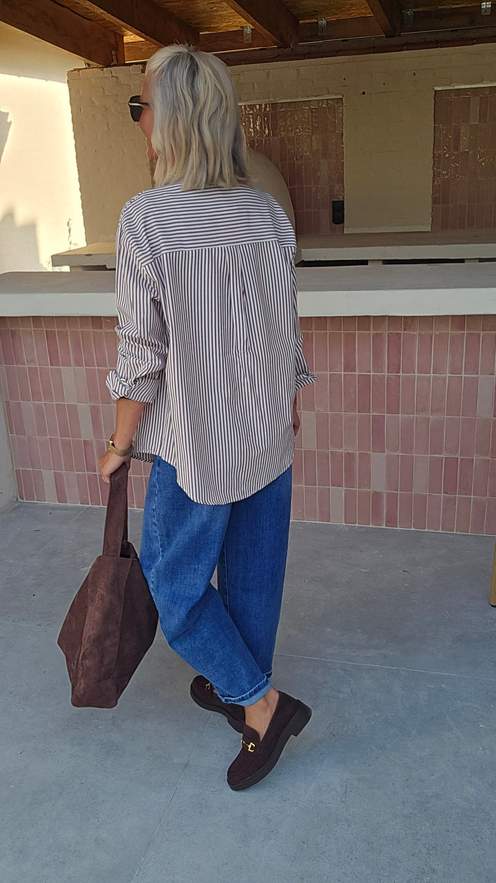 LOUIZE striped cotton shirt chocolat