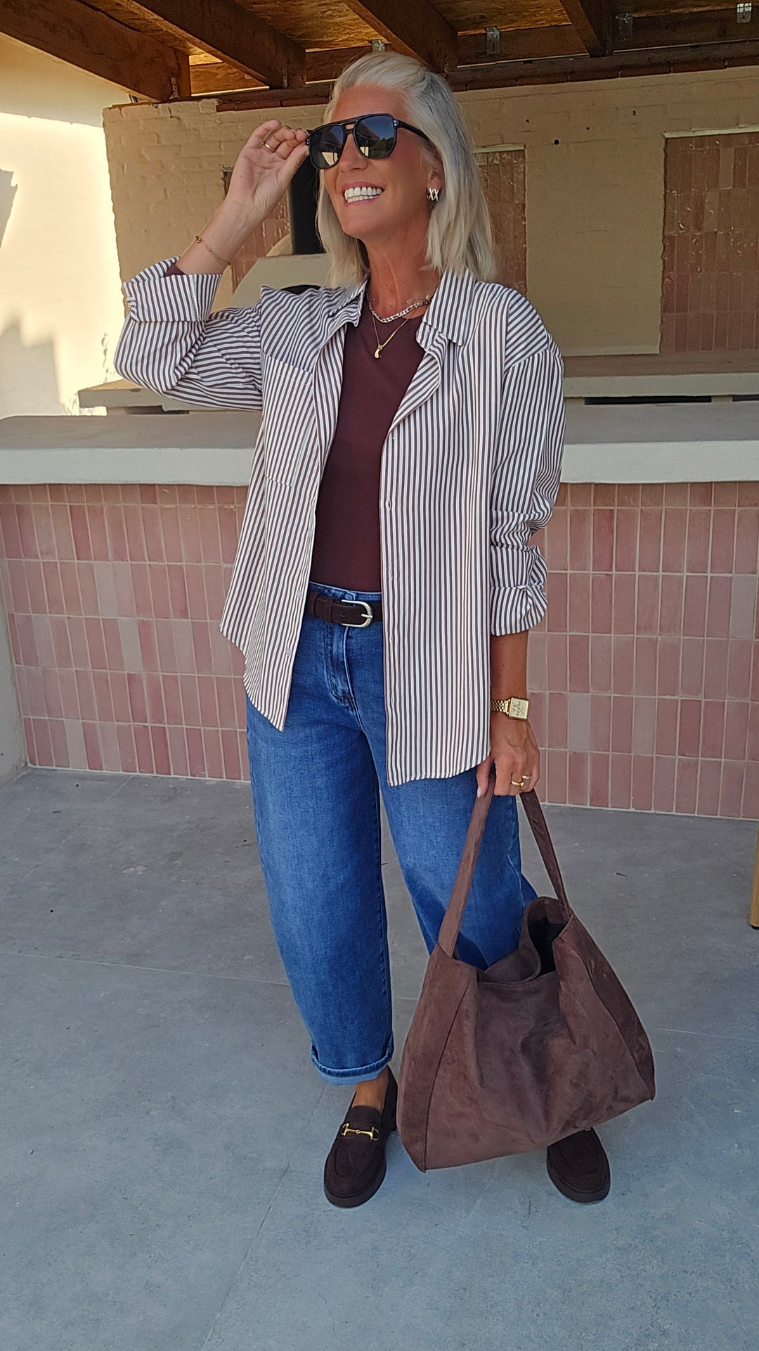 LOUIZE striped cotton shirt chocolat