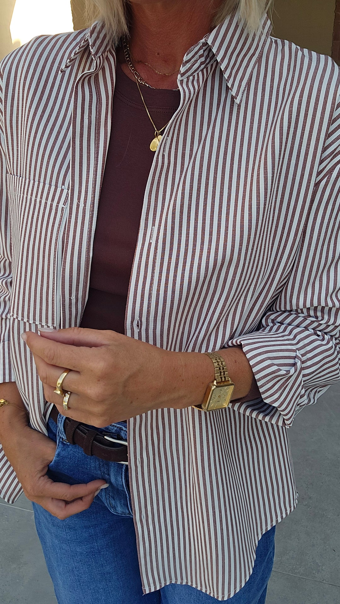 LOUIZE striped cotton shirt chocolat