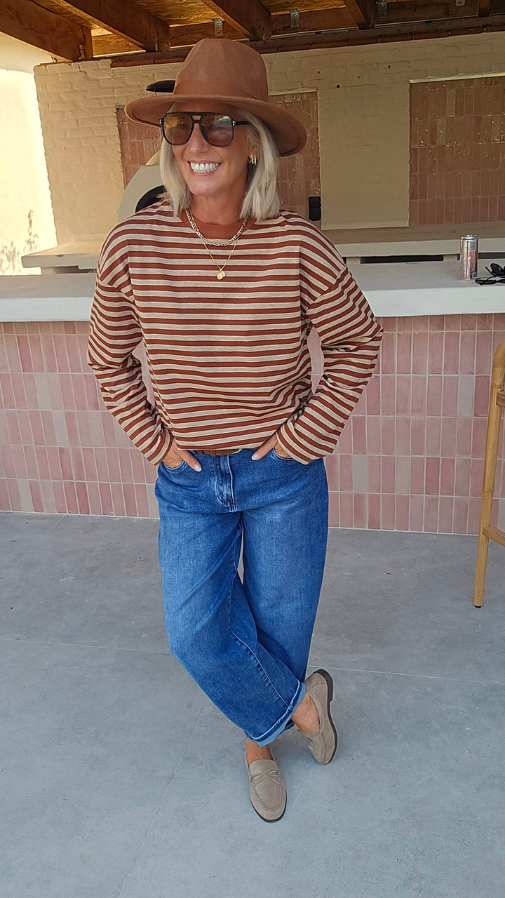 LOU striped longsleeve camel &amp; taupe