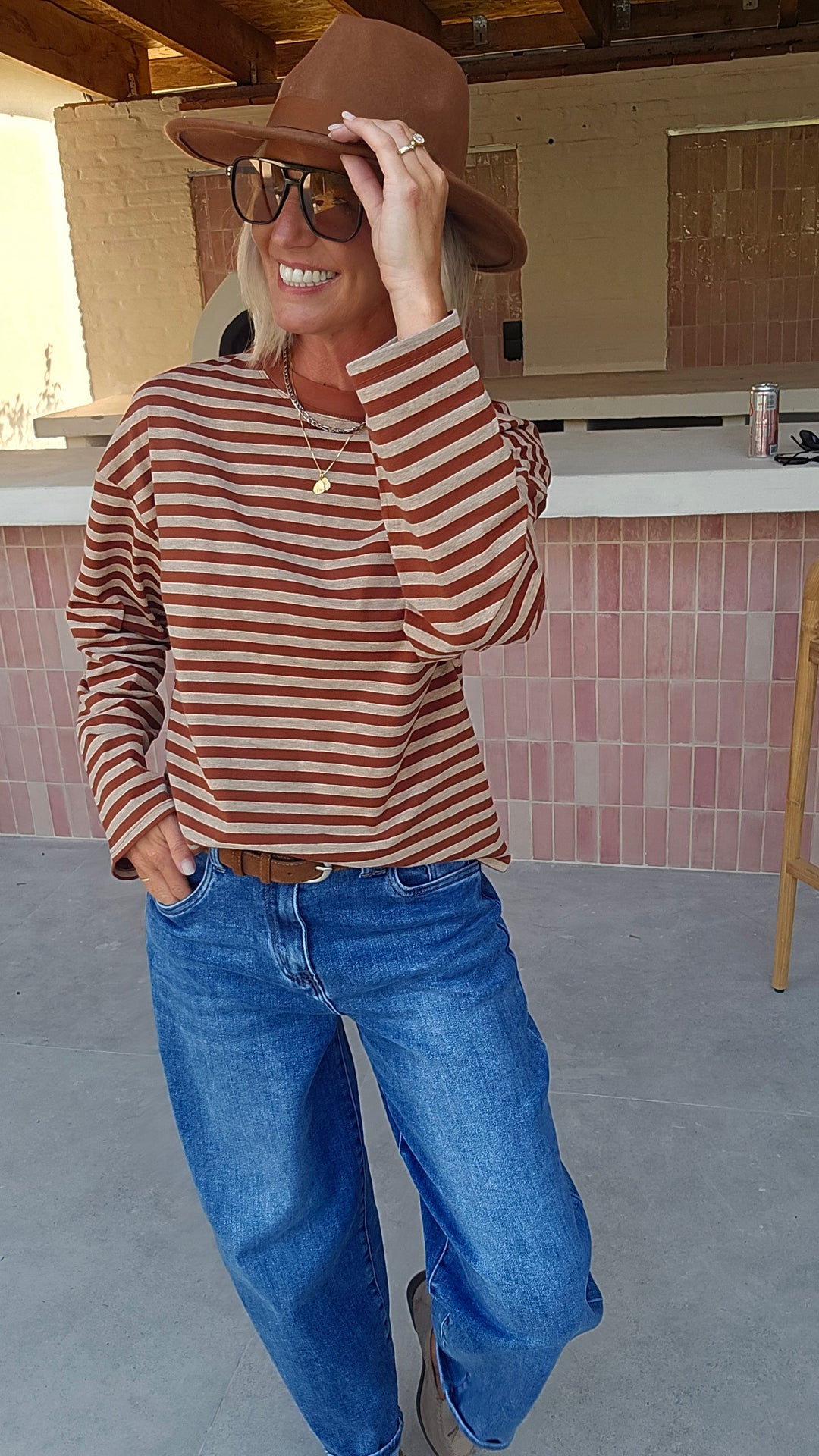 LOU striped longsleeve camel &amp; taupe