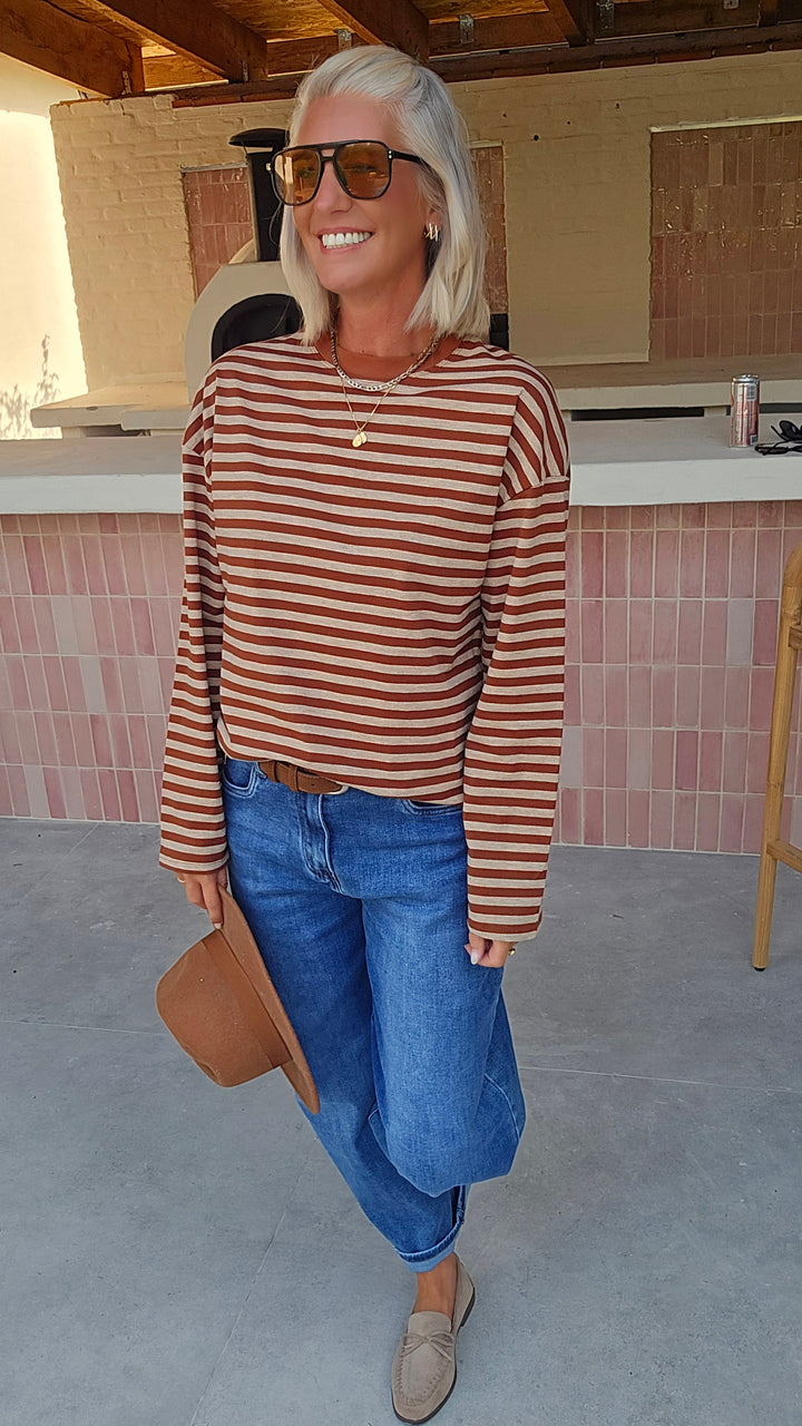 LOU striped longsleeve camel &amp; taupe