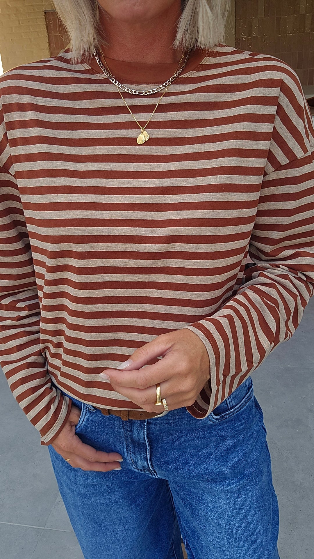 LOU striped longsleeve camel &amp; taupe