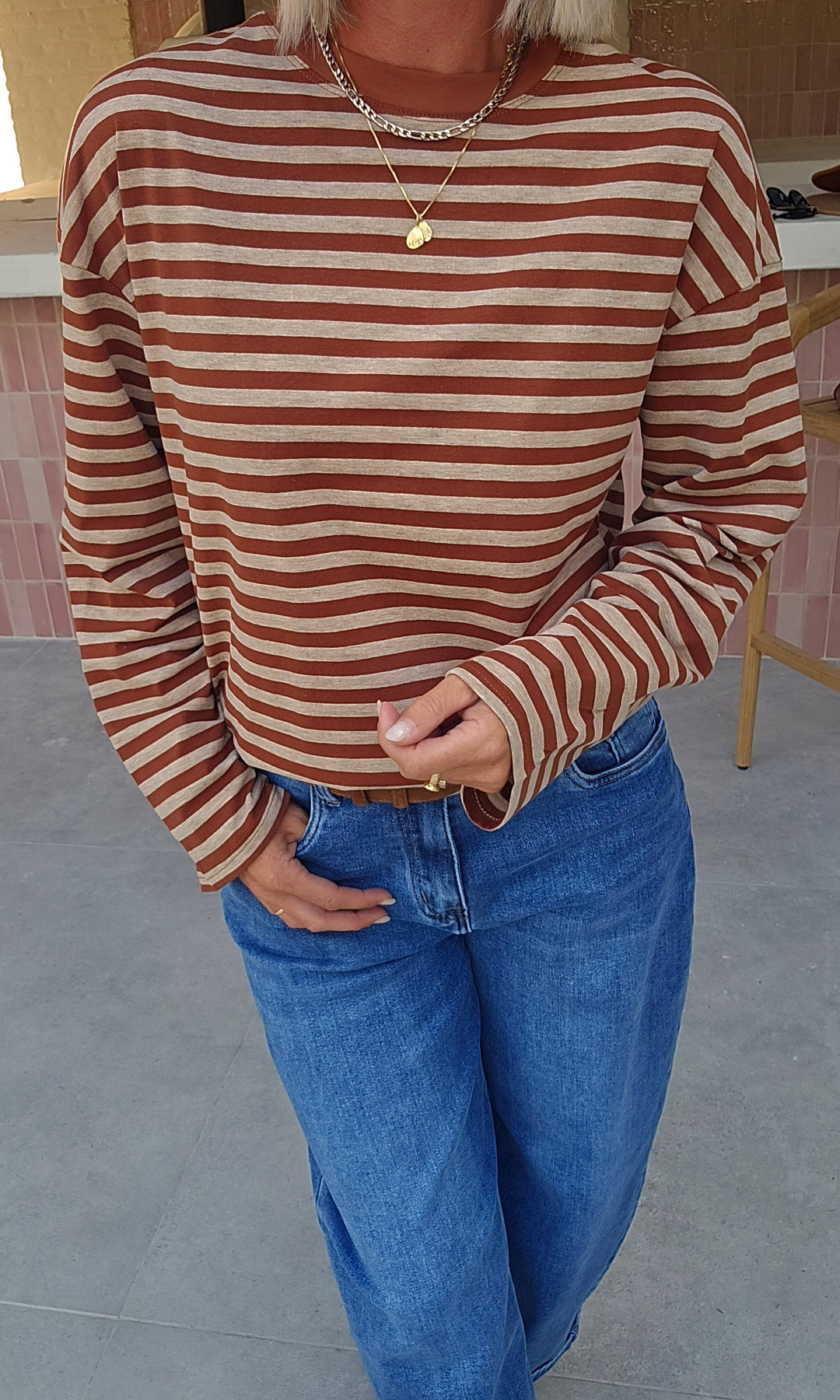 LOU striped longsleeve camel &amp; taupe