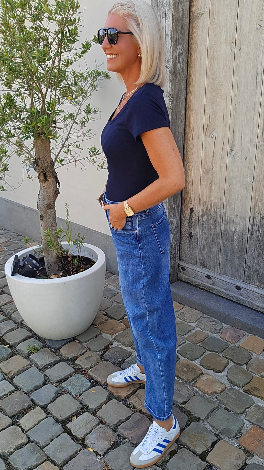 CLARA rib tee navy