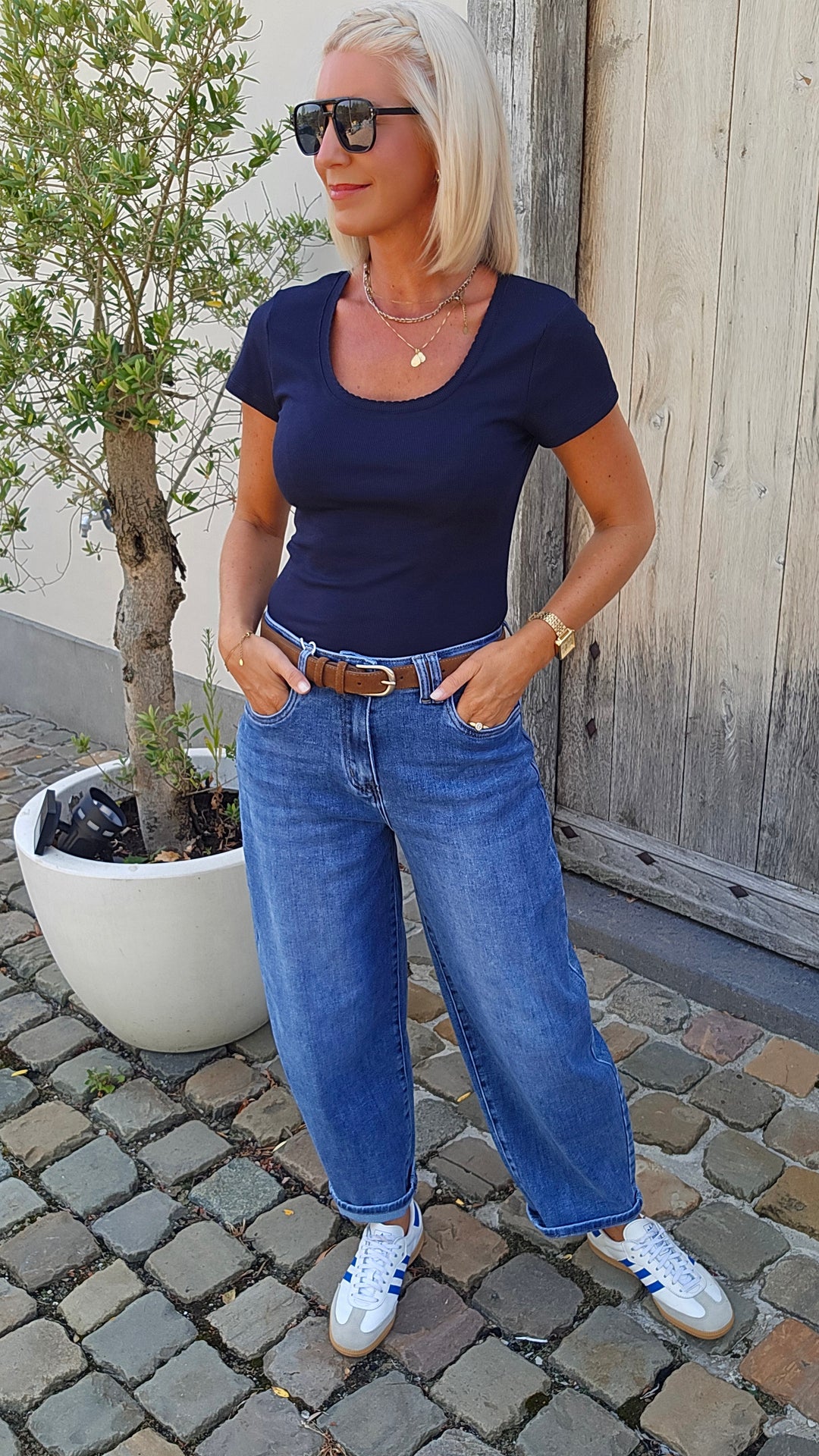 CLARA rib tee navy