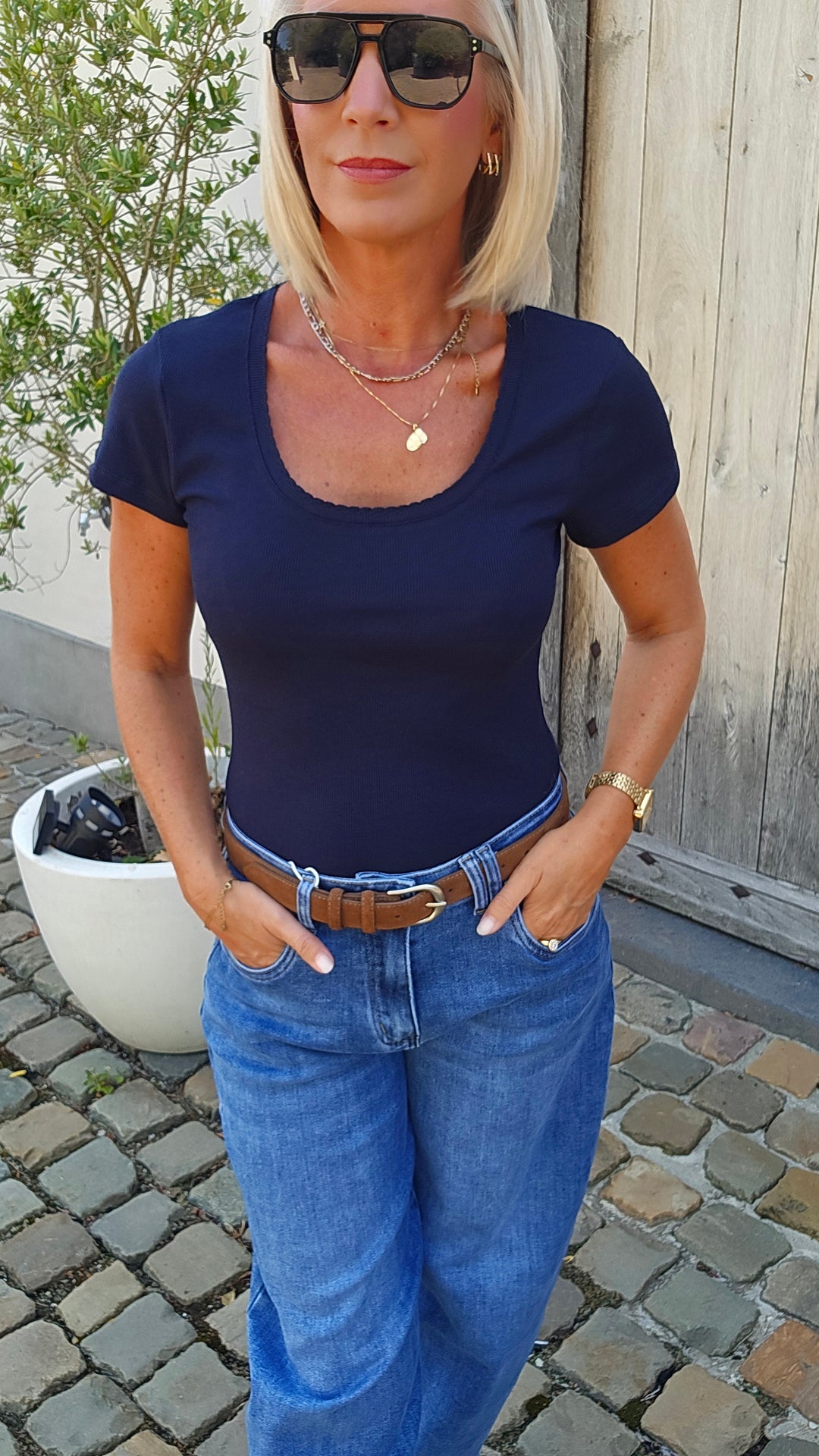 CLARA rib tee navy