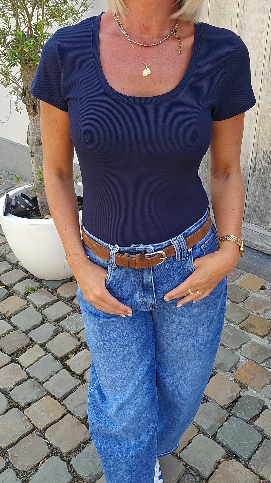 CLARA rib tee navy