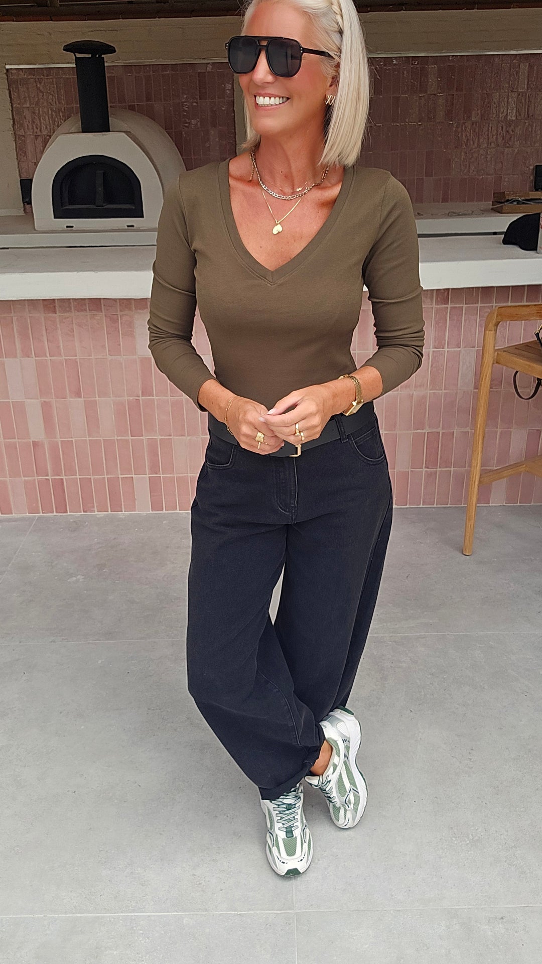 ÉLISE v-neck longsleeve khaki