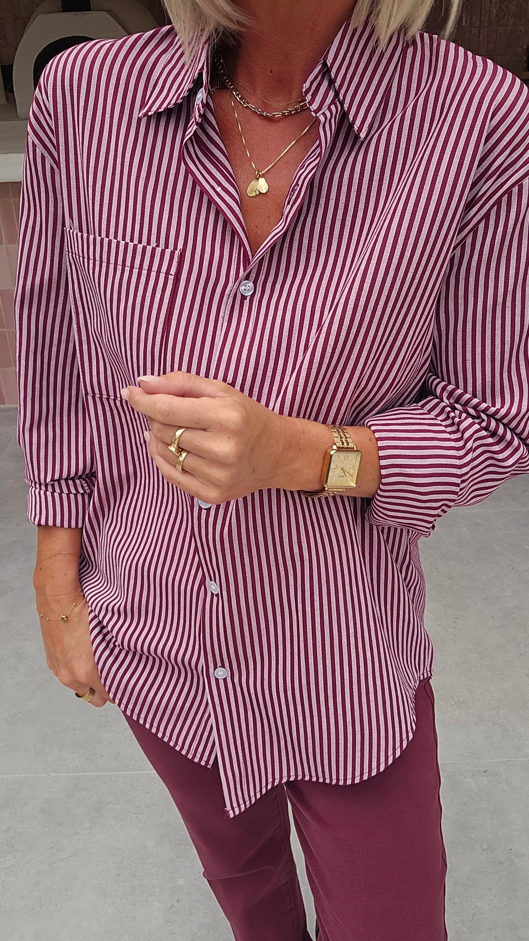 LOUIZE striped cotton shirt burgundy