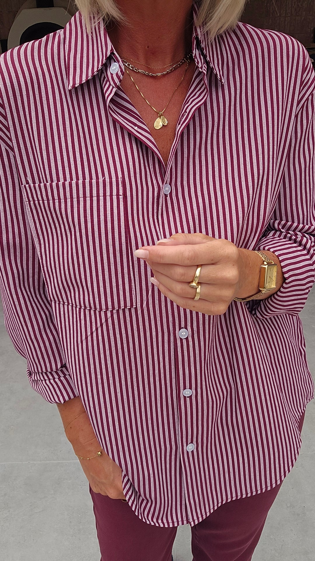 LOUIZE striped cotton shirt burgundy