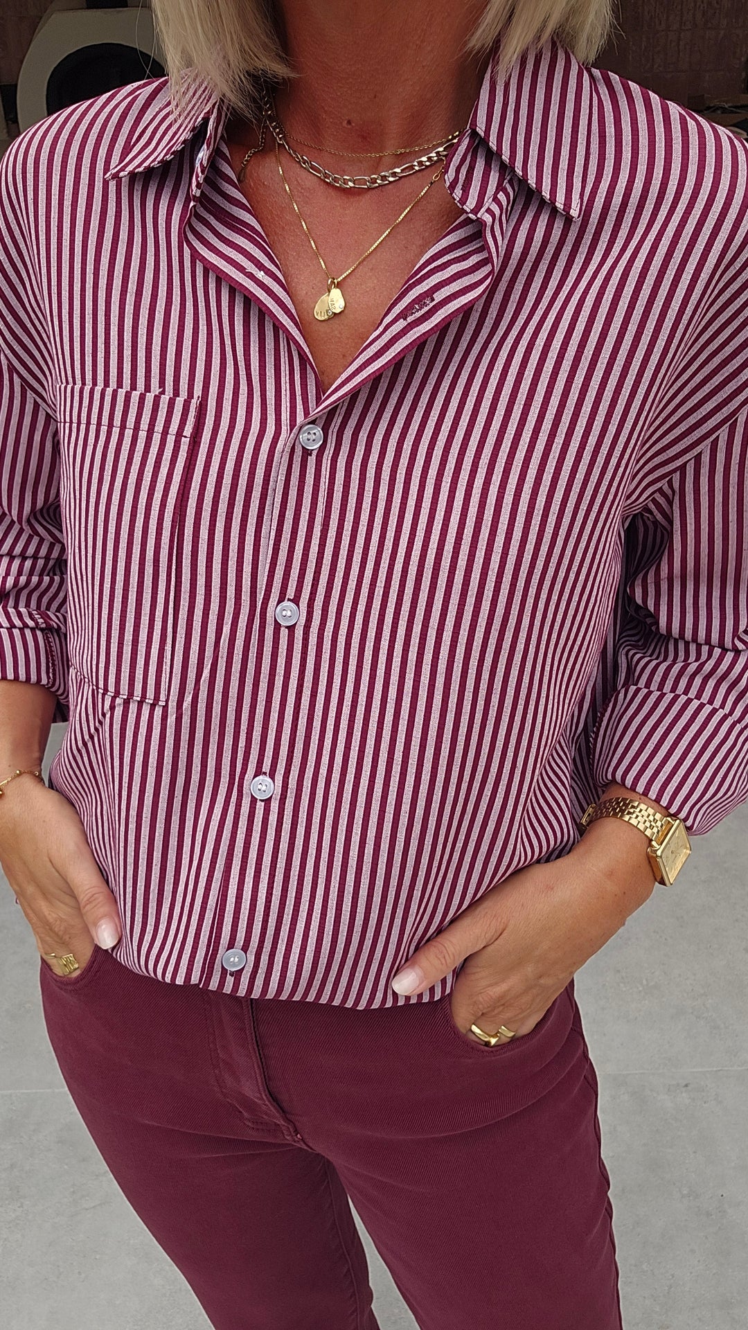LOUIZE striped cotton shirt burgundy
