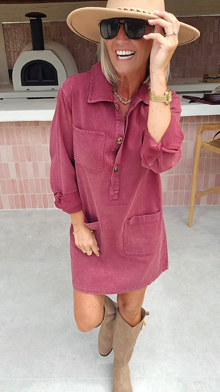 THE PERFECT JEANS dress burgundy