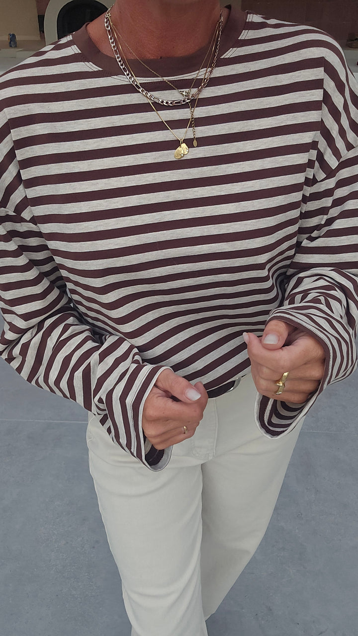 LOU striped longsleeve chocolat &amp; taupe