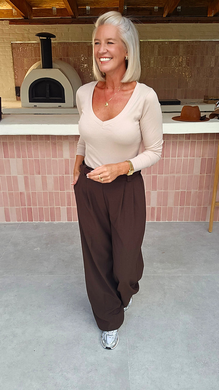 ÉLISE v-neck longsleeve soft taupe
