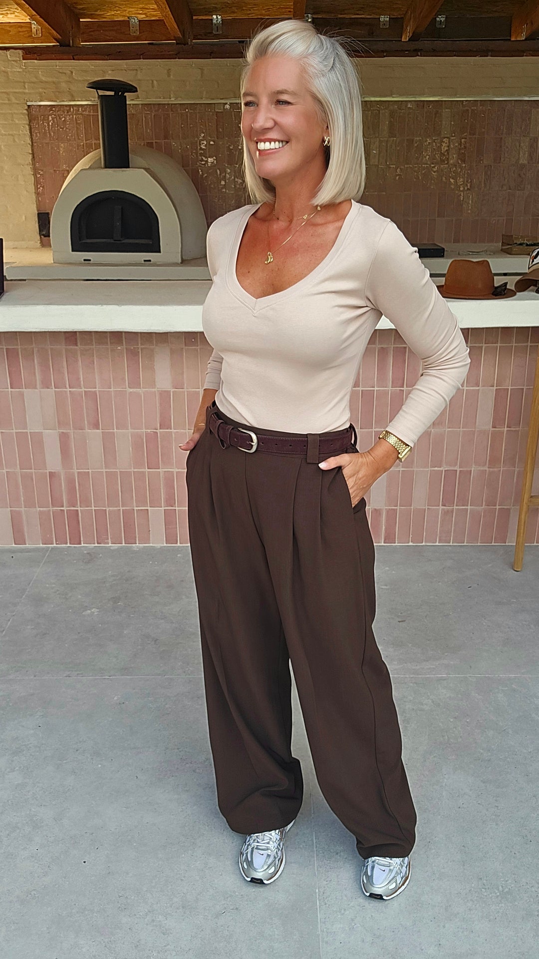 ÉLISE v-neck longsleeve soft taupe