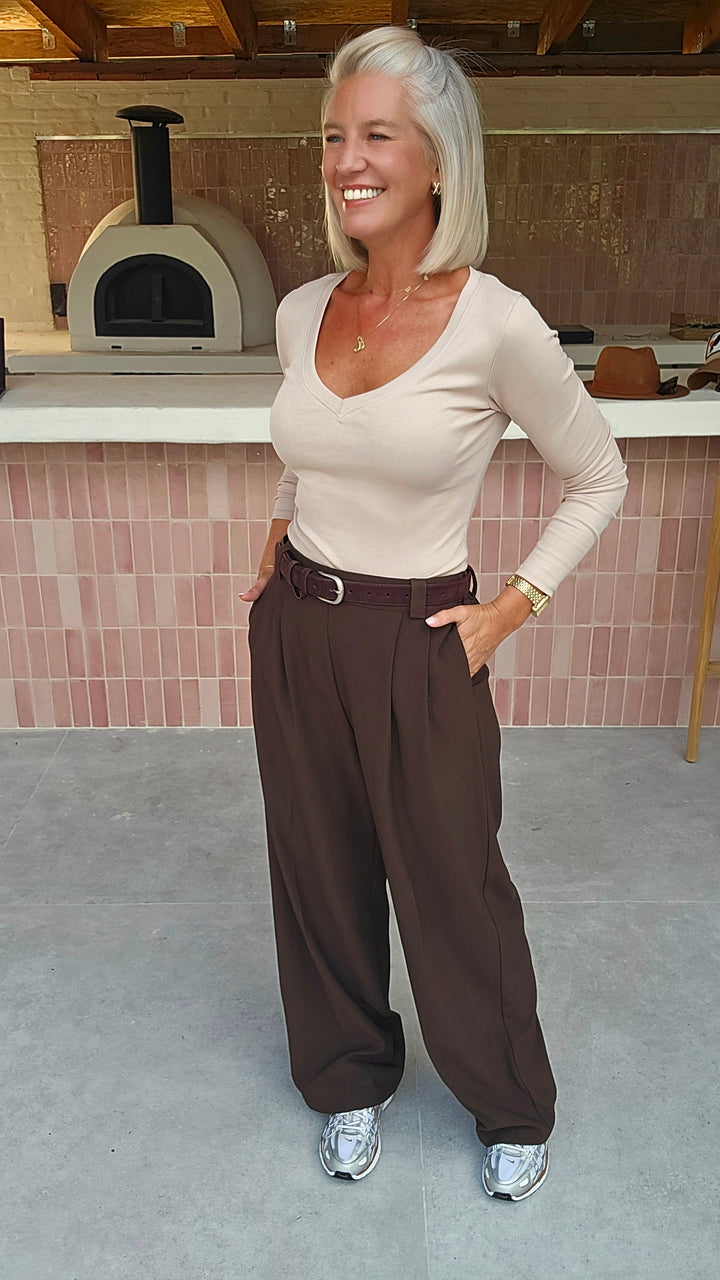 ÉLISE v-neck longsleeve soft taupe