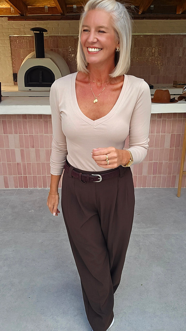 ÉLISE v-neck longsleeve soft taupe