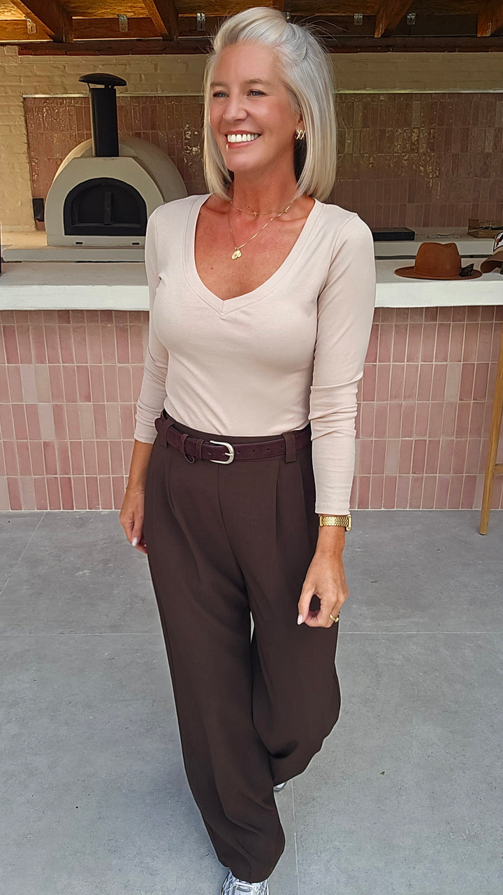ÉLISE v-neck longsleeve soft taupe