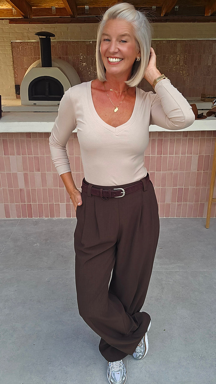 ÉLISE v-neck longsleeve soft taupe