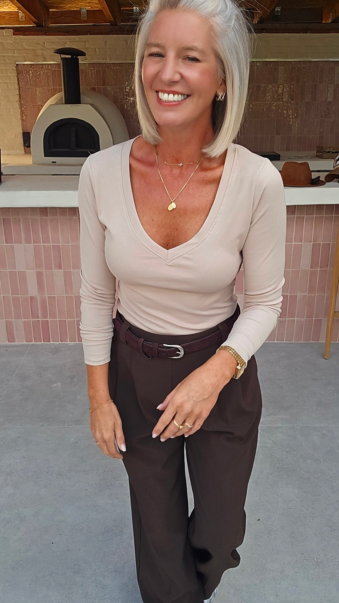 ÉLISE v-neck longsleeve soft taupe