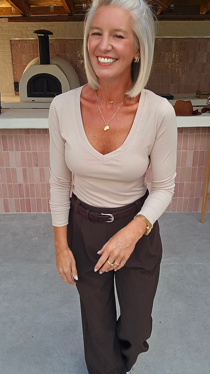ÉLISE v-neck longsleeve soft taupe