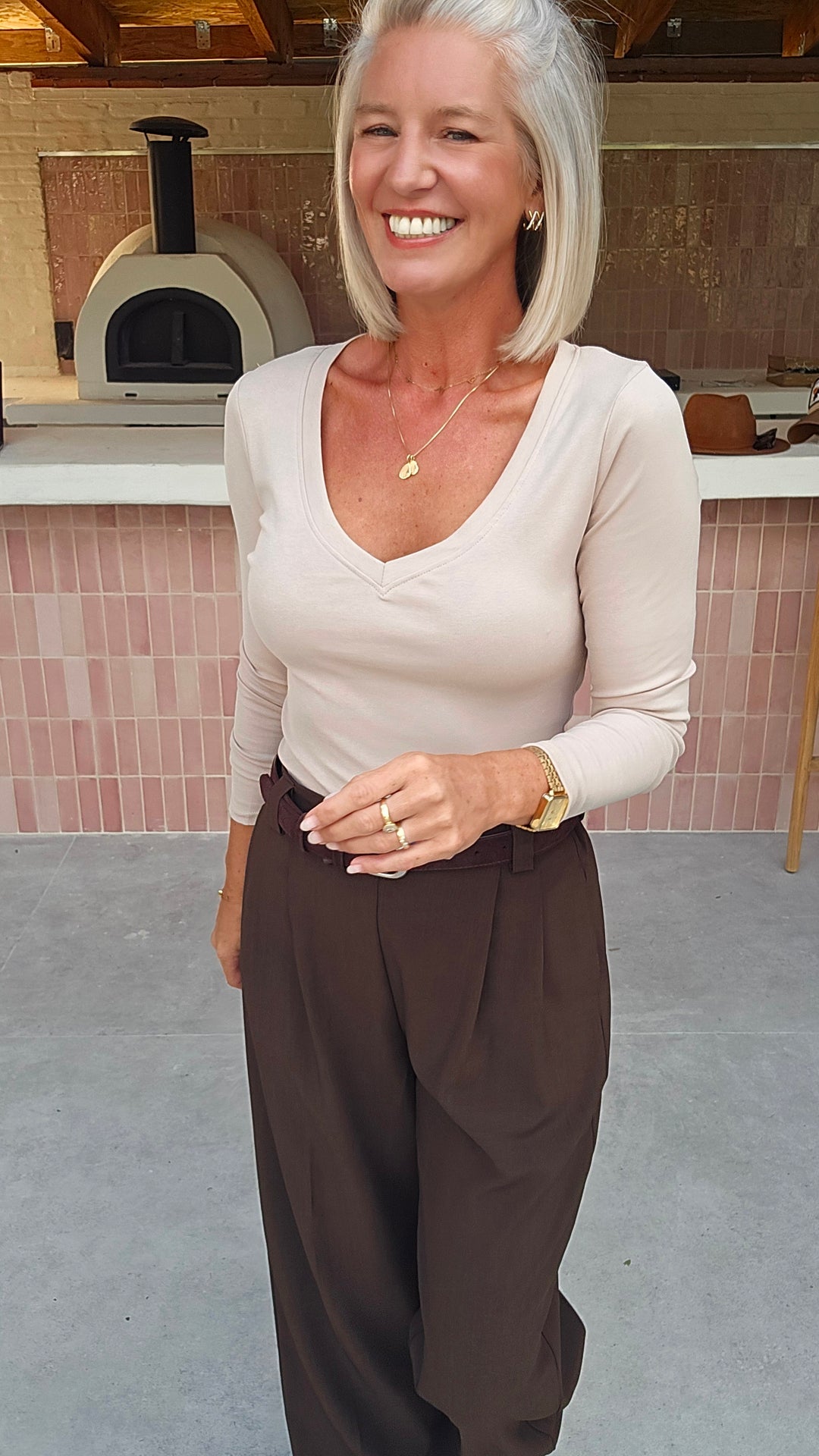 ÉLISE v-neck longsleeve soft taupe