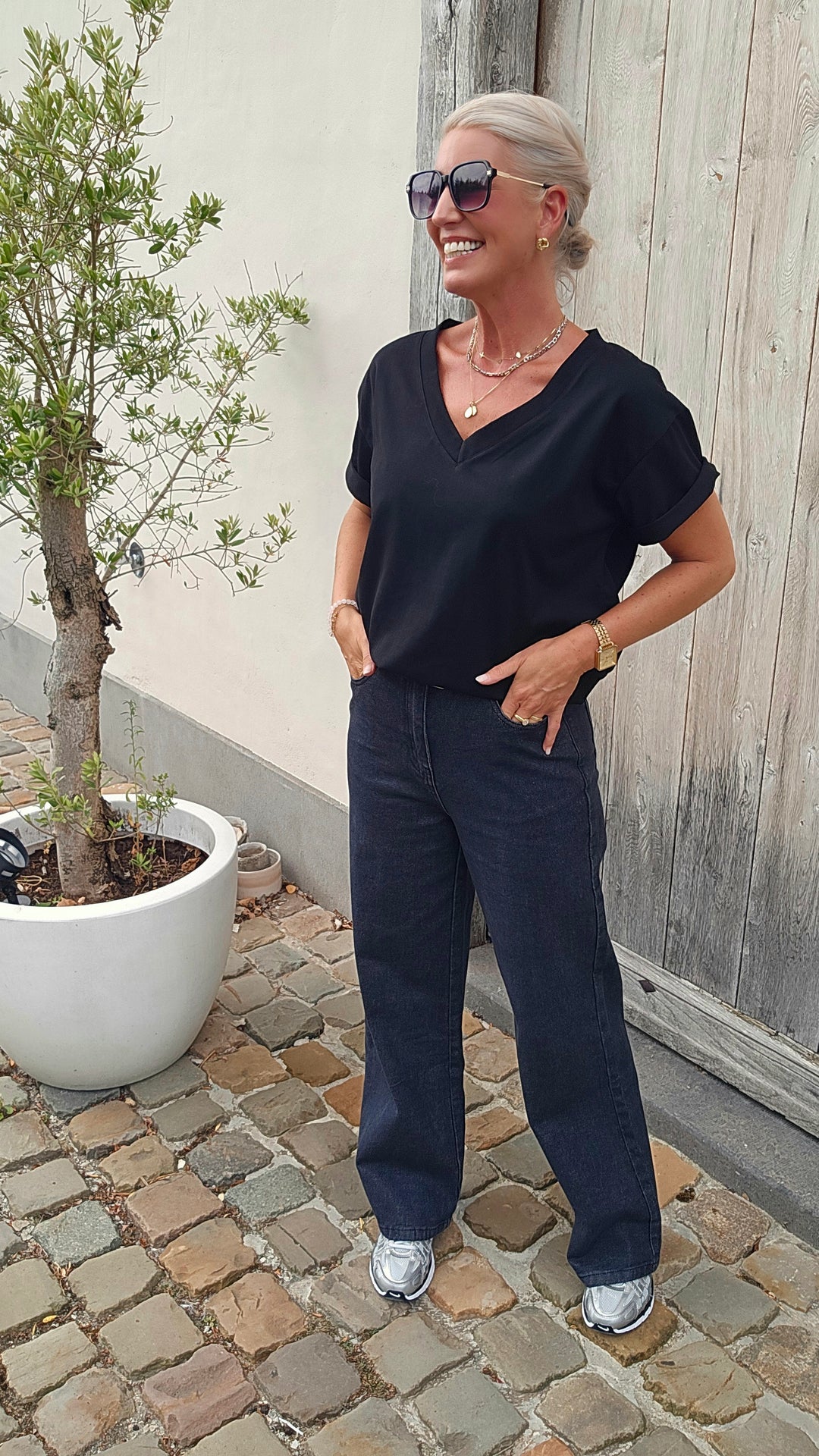 ÉLÉONORE wide leg jeans washed black