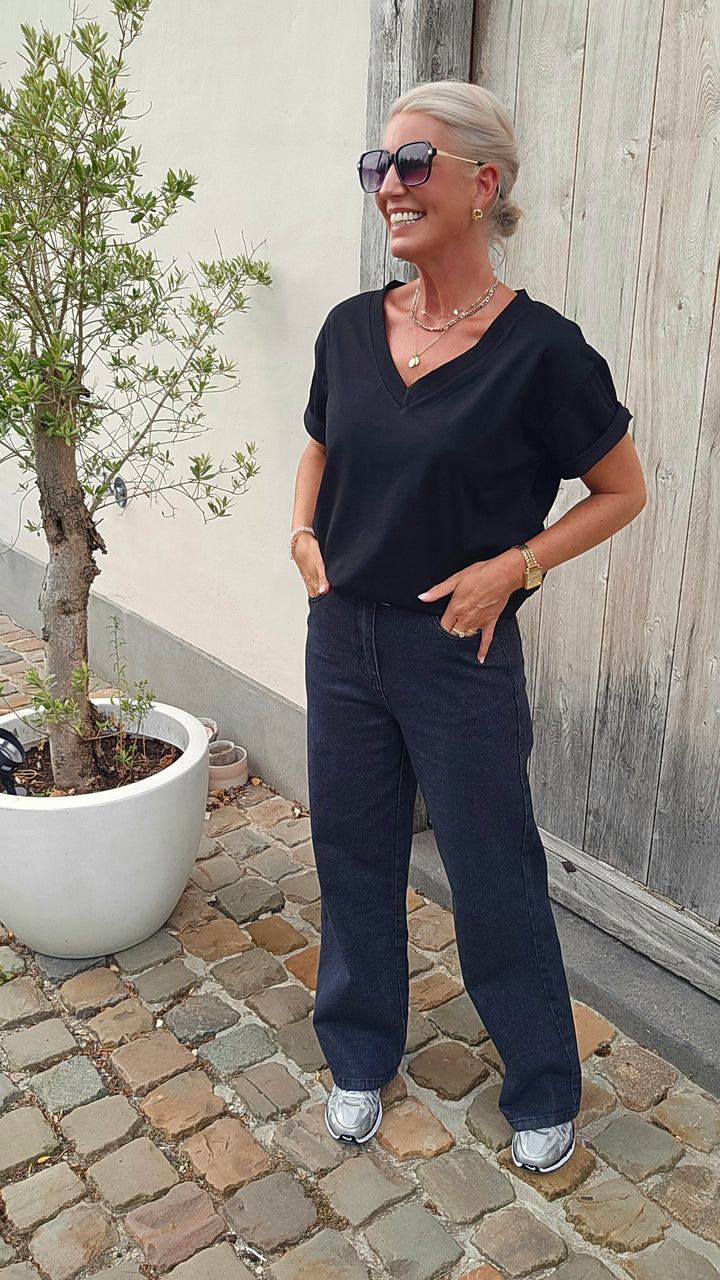 ÉLÉONORE wide leg jeans washed black
