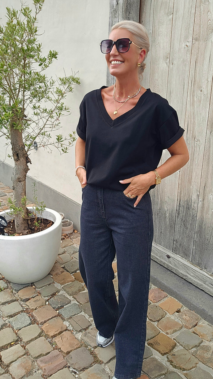 ÉLÉONORE wide leg jeans washed black