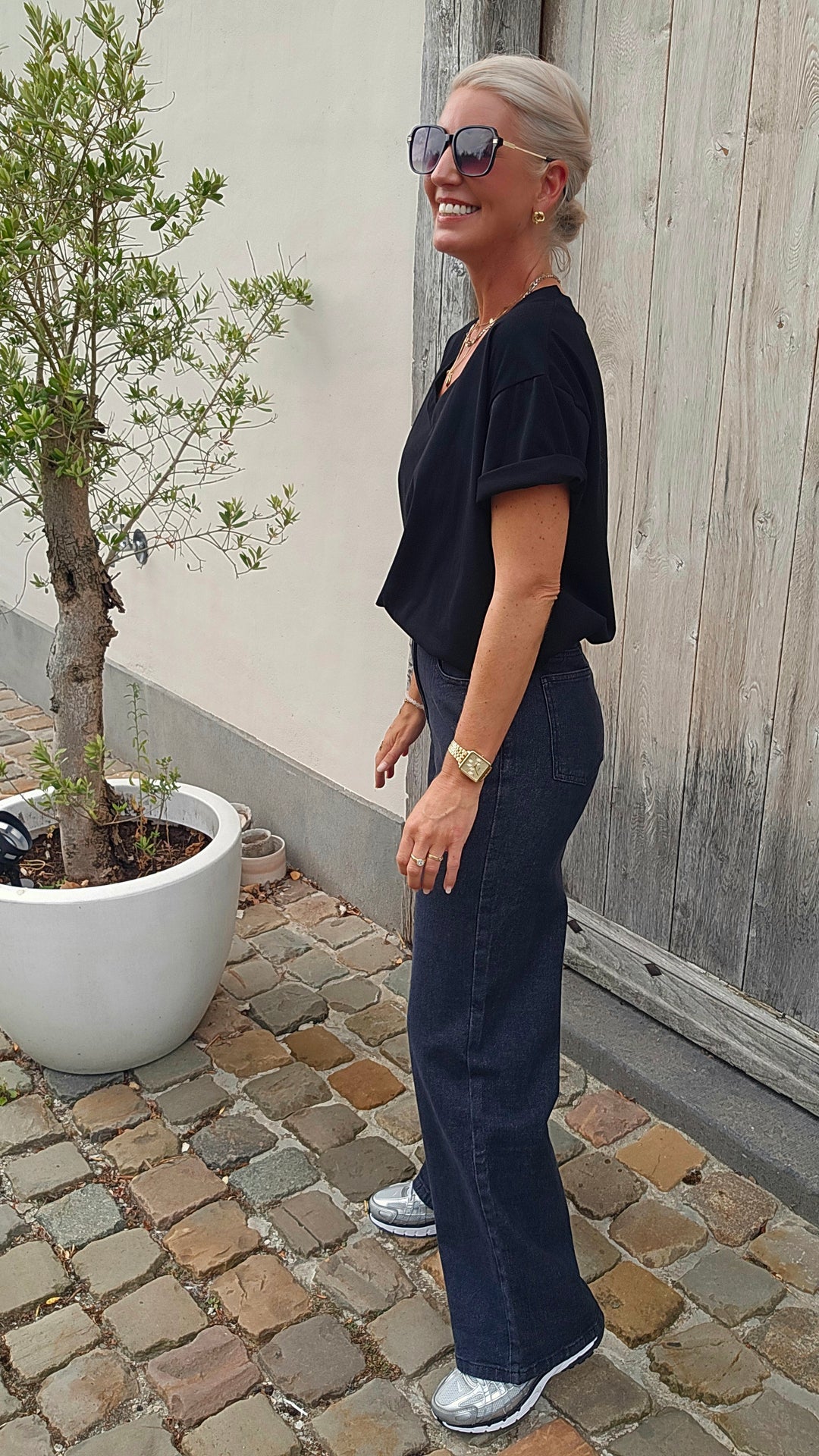 ÉLÉONORE wide leg jeans washed black