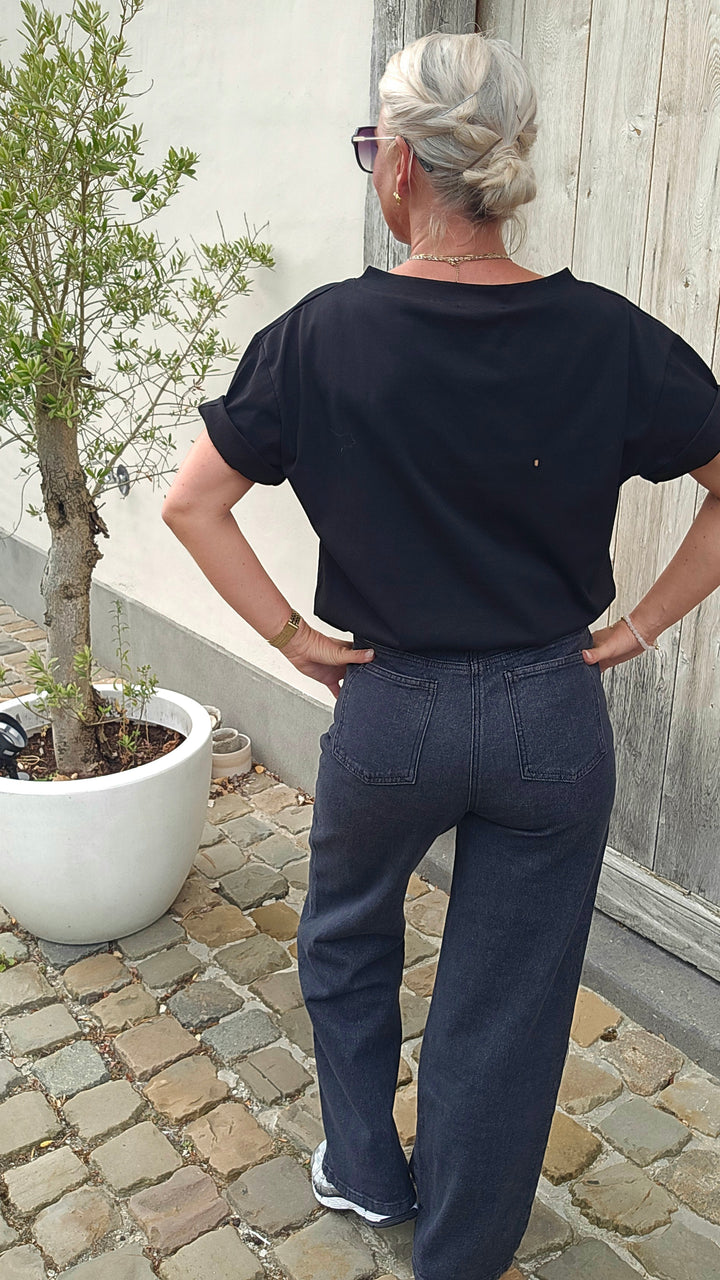ÉLÉONORE wide leg jeans washed black