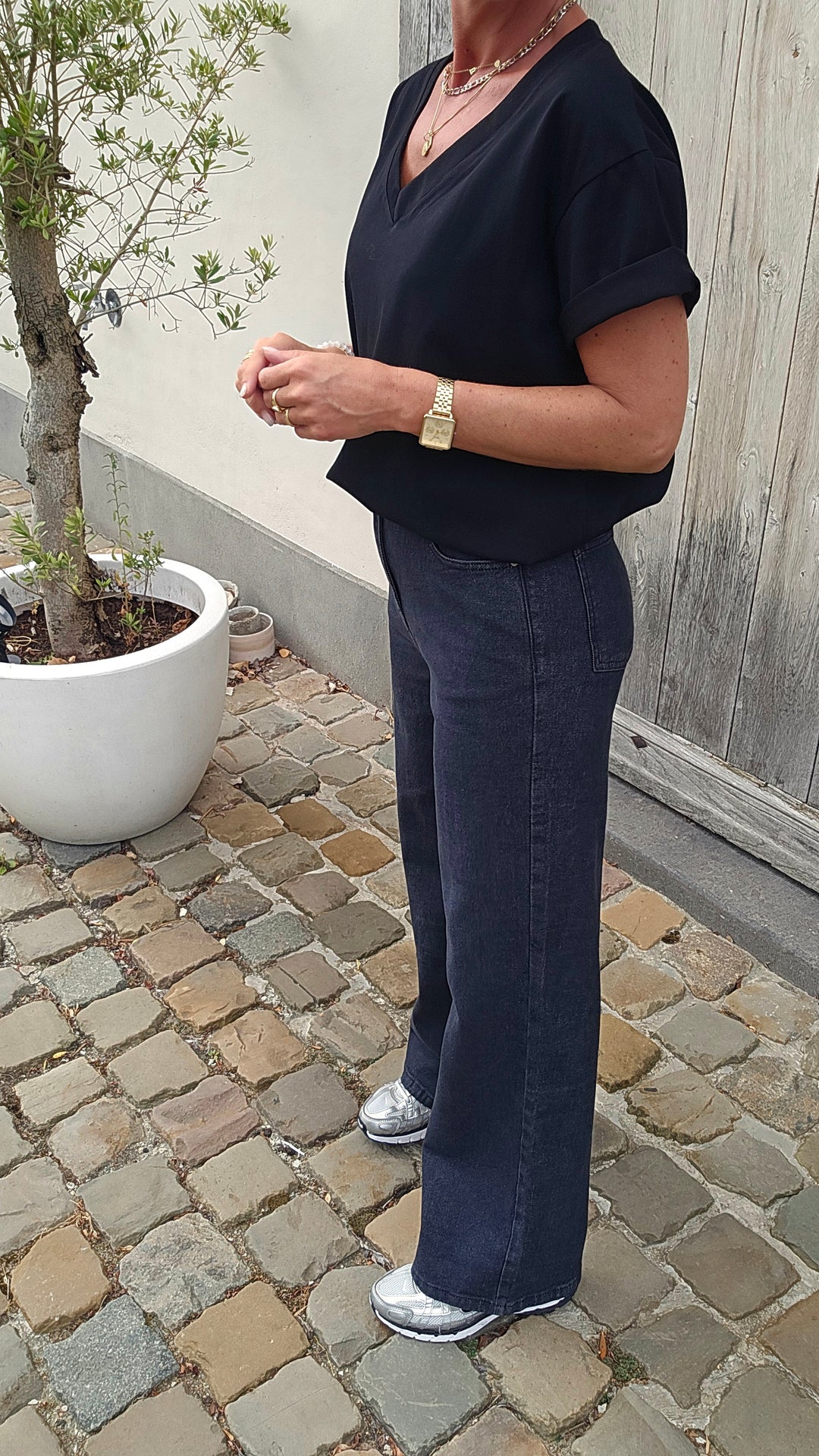 ÉLÉONORE wide leg jeans washed black