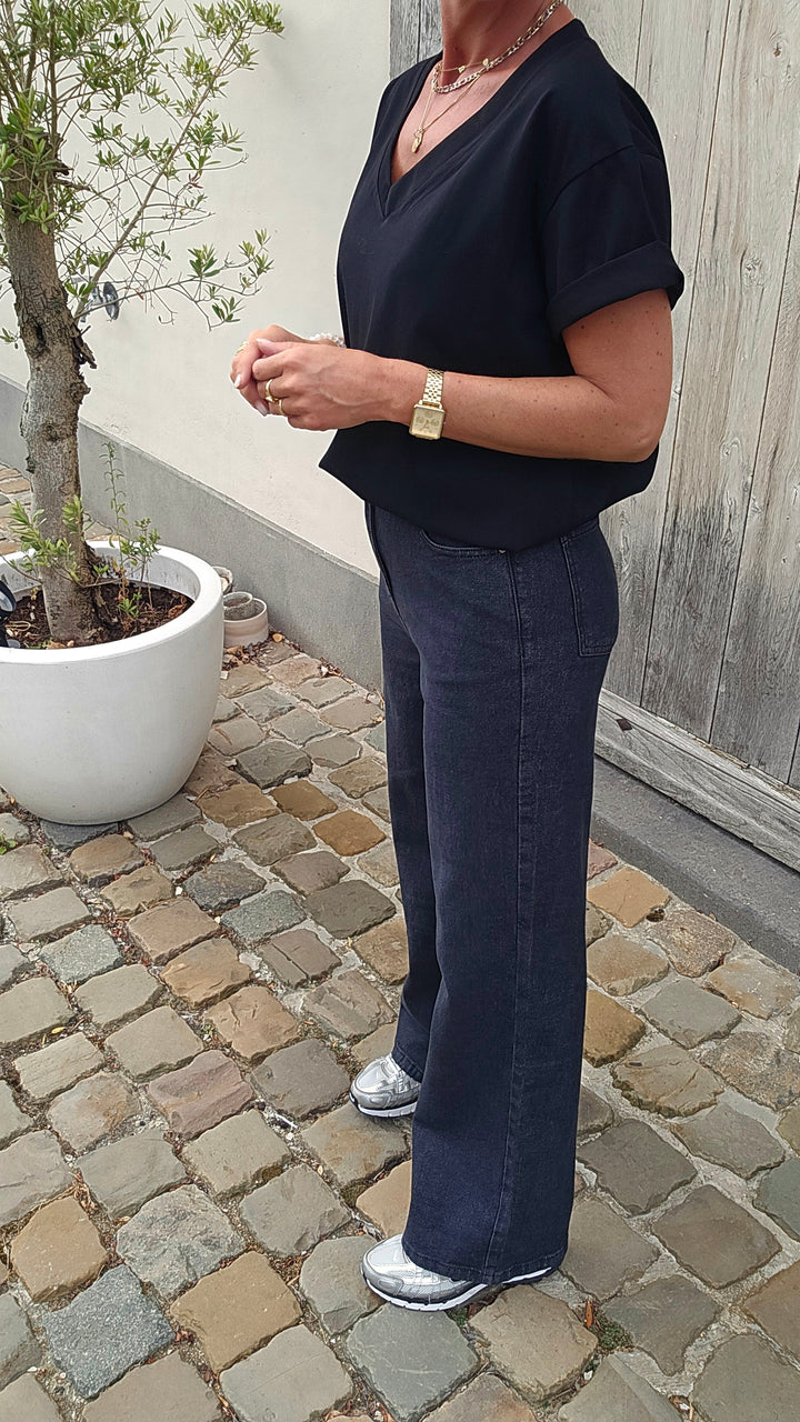 ÉLÉONORE wide leg jeans washed black