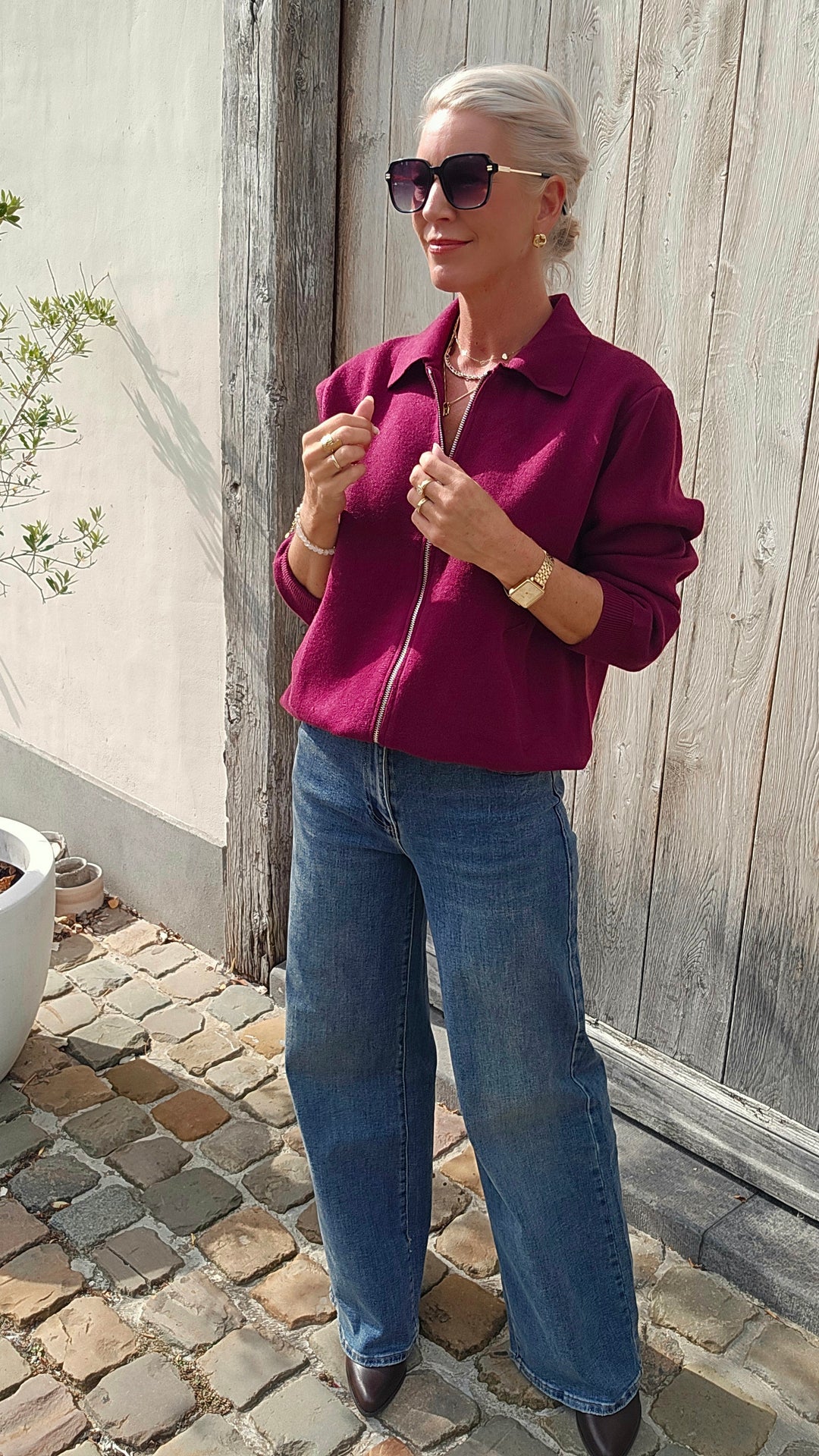 LÉONIE zip cardigan burgundy