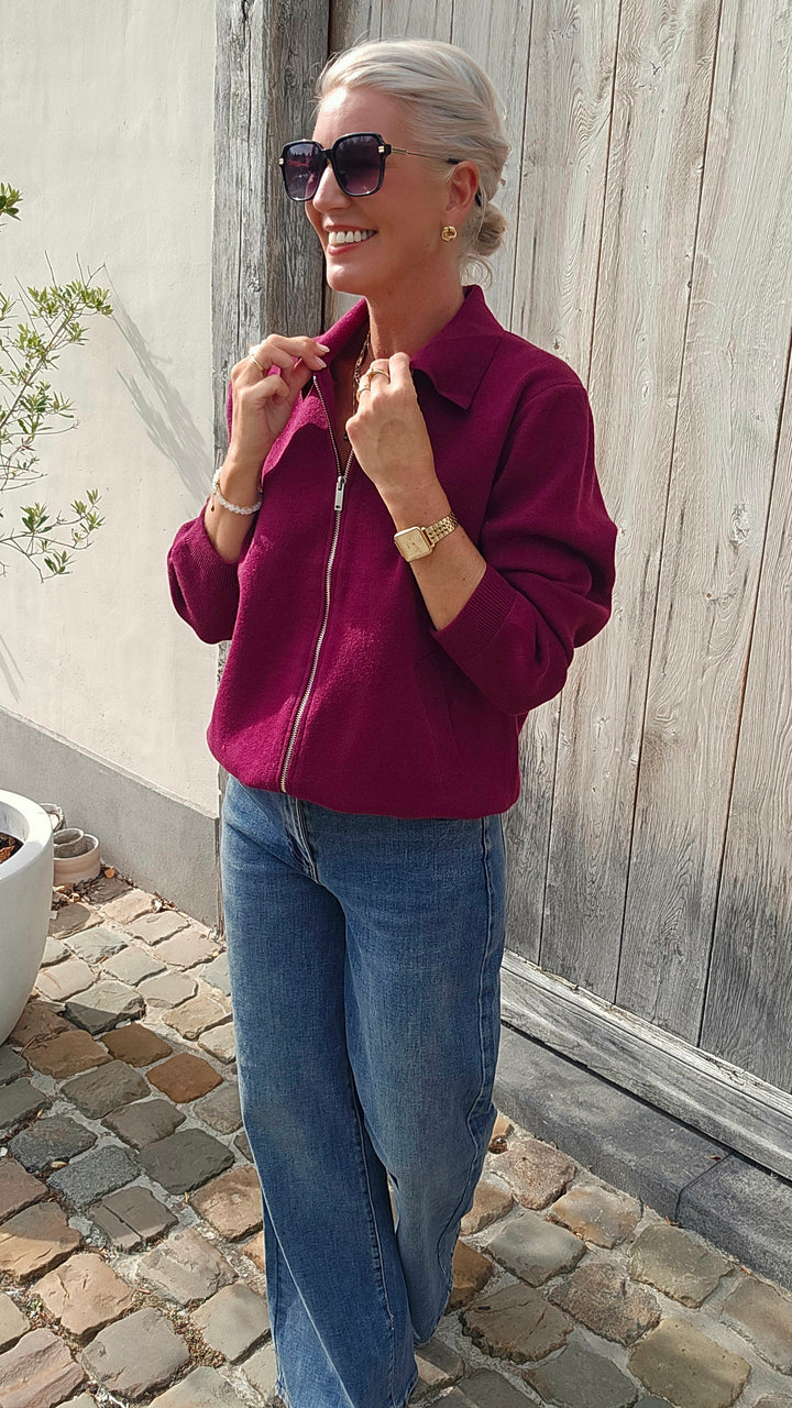 LÉONIE zip cardigan burgundy
